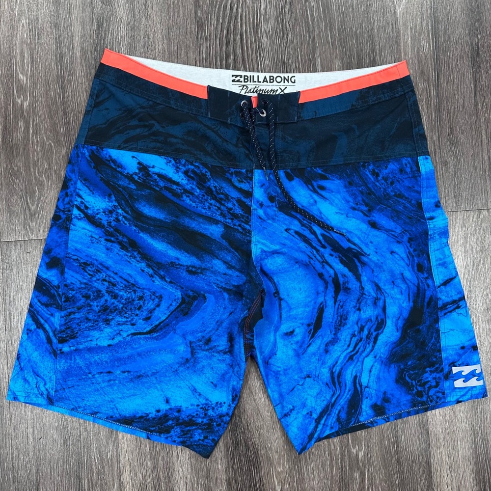 Billabong Platinum X Board Shorts Swim Trunks Blue‎ Marble Design Size 32